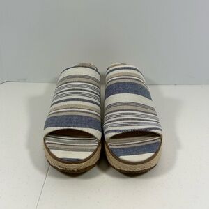 Life stride Soft system Striped Blue & Cream Open-Toe Wedge Slides